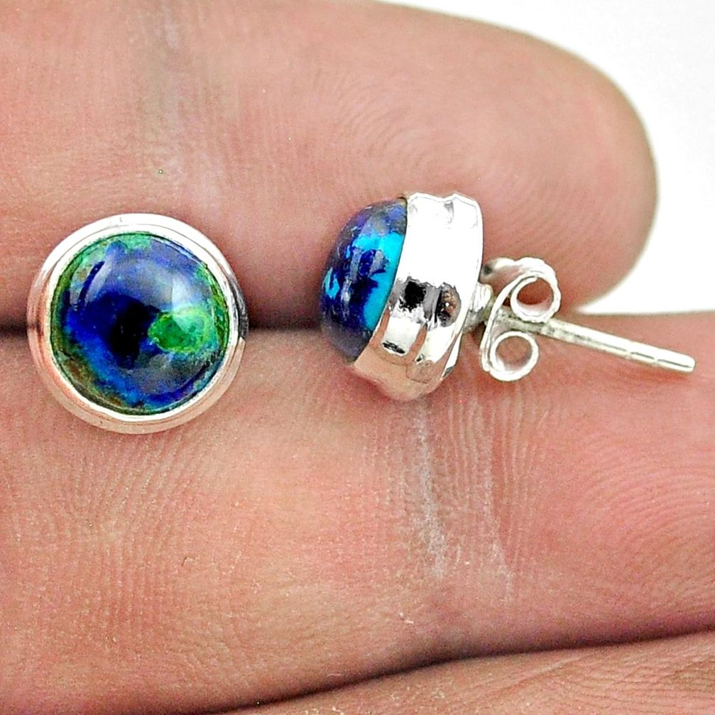 5.81cts natural green azurite malachite 925 sterling silver stud earrings t52471