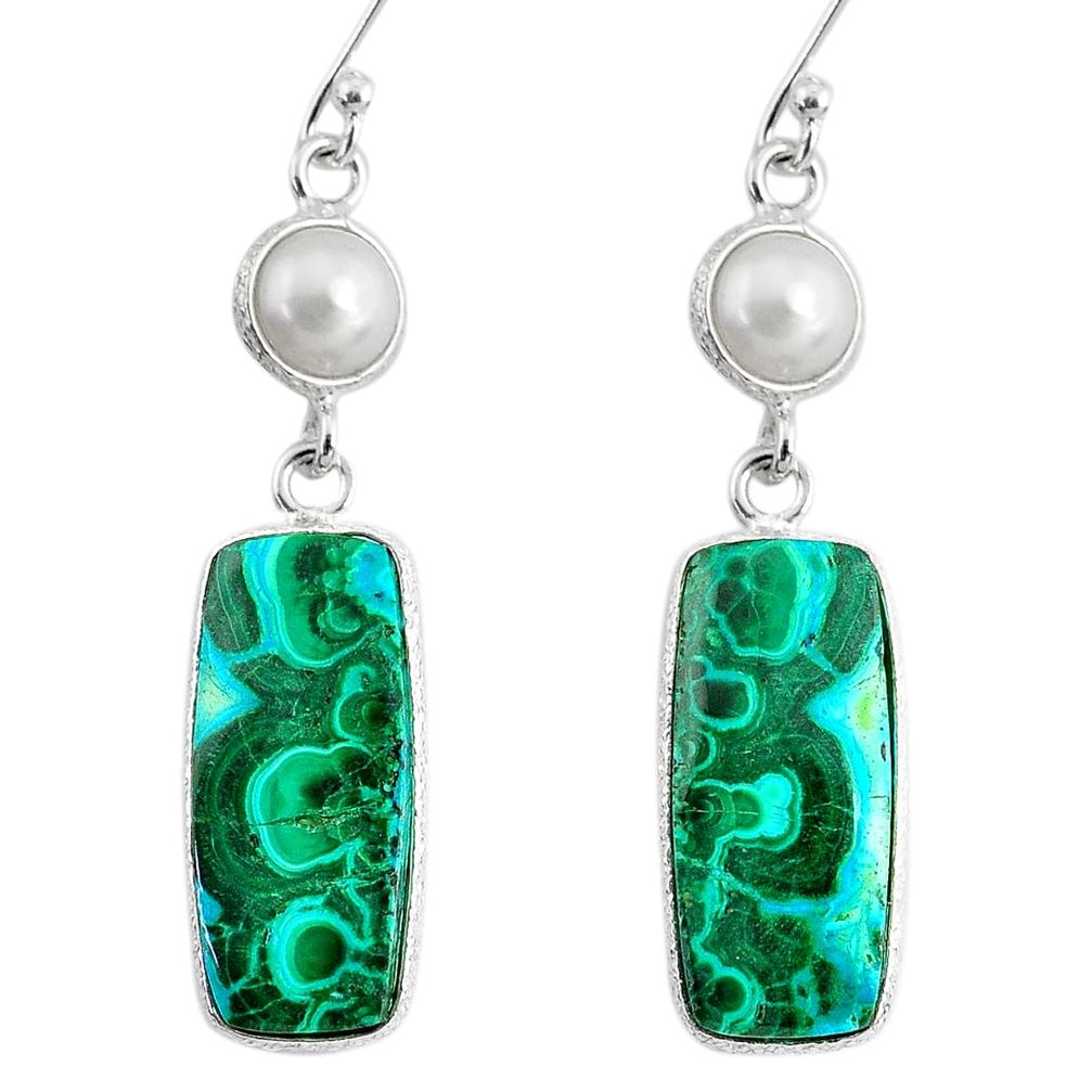 21.44cts natural green azurite malachite pearl 925 silver dangle earrings r75688