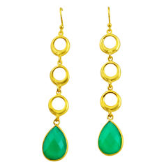 10.05cts natural green chalcedony 14k gold handmade dangle earrings t11487