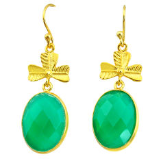 18.51cts natural green chalcedony 14k gold handmade dangle earrings t11509