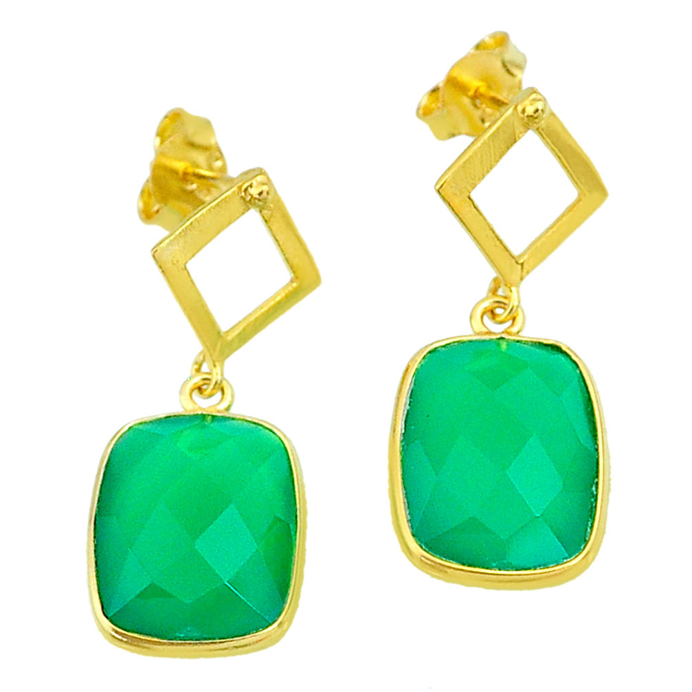 10.08cts natural green chalcedony 14k gold handmade dangle earrings t11585