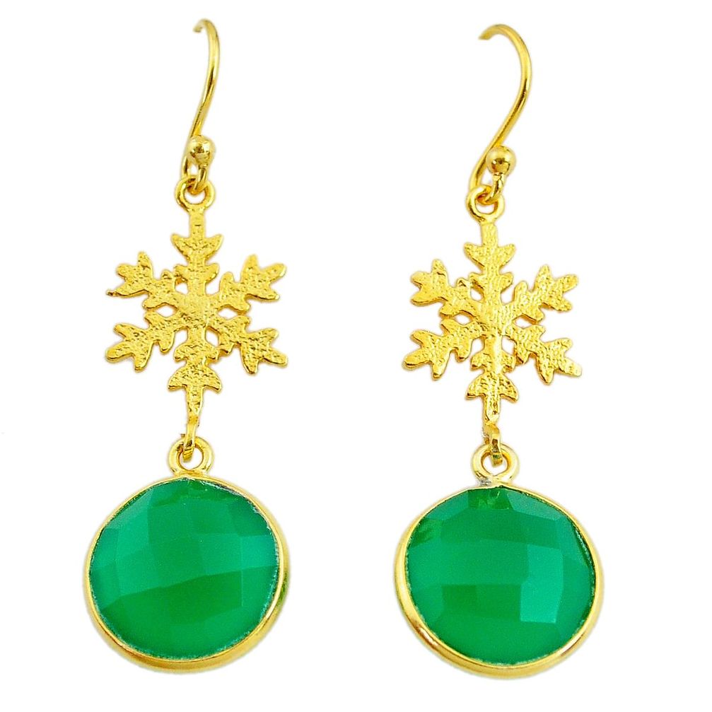 12.58cts natural green chalcedony handmade14k gold dangle earrings t16402