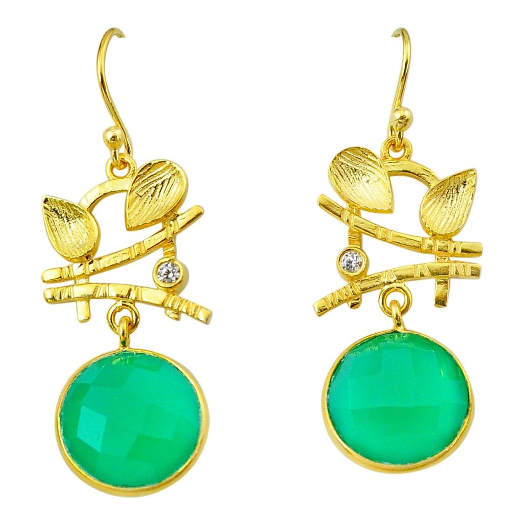 16.18cts natural green chalcedony handmade14k gold dangle earrings t16406