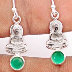 1.36cts natural green chalcedony 925 silver buddha charm earrings t82781