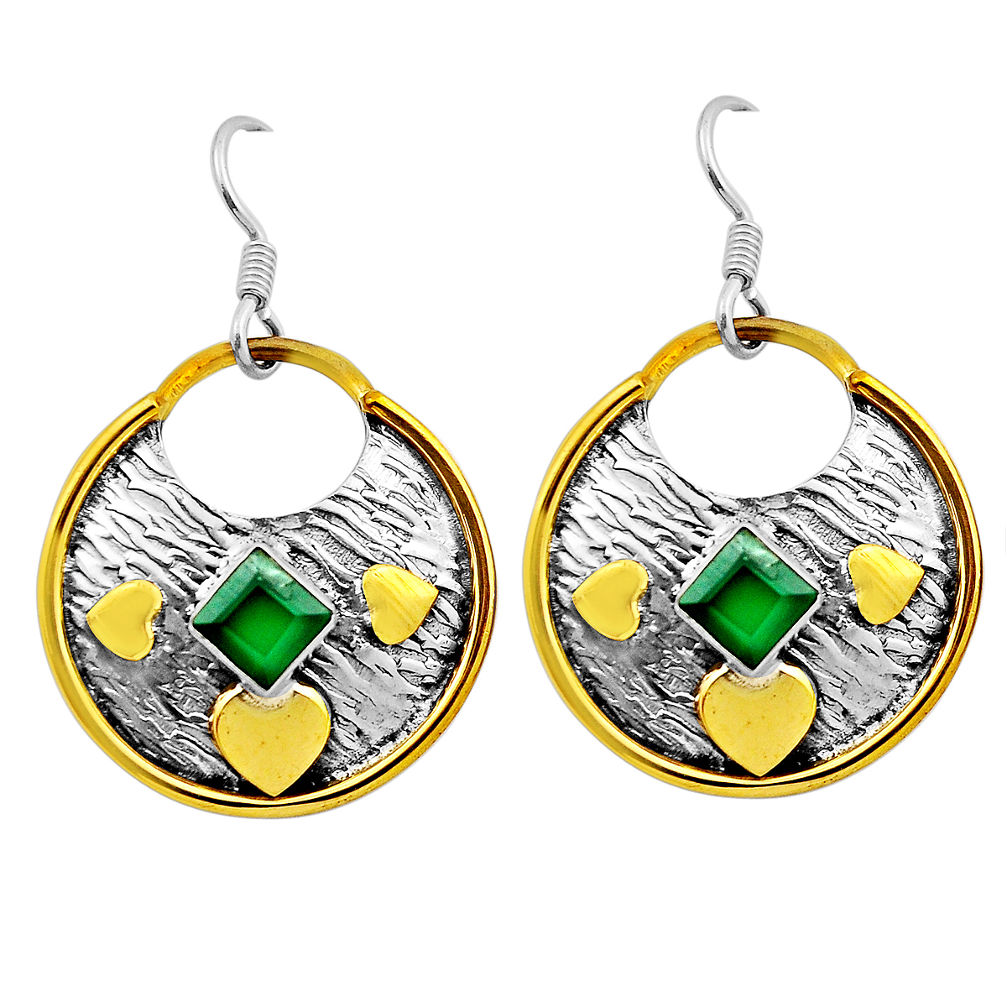 2.28cts natural green chalcedony 925 silver gold dangle earrings jewelry n27802