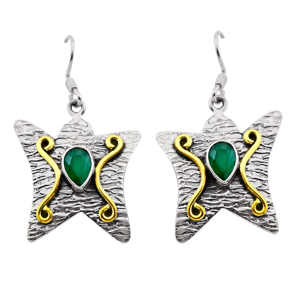 3.35cts natural green chalcedony 925 silver gold dangle earrings jewelry n51065