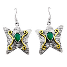 3.35cts natural green chalcedony 925 silver gold dangle earrings jewelry n51065