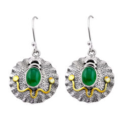 4.46cts natural green chalcedony 925 silver gold dangle earrings jewelry n51069