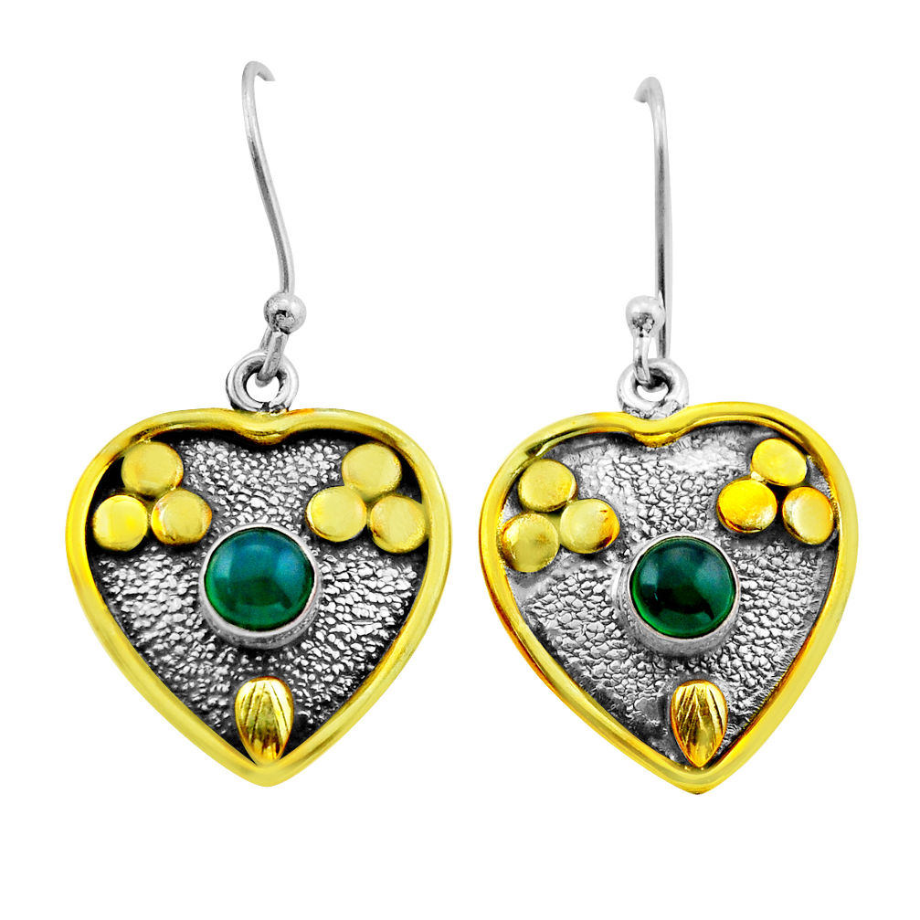 1.78cts natural green chalcedony 925 silver gold heart earrings jewelry n51024