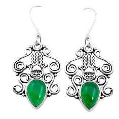 6.56cts natural green chalcedony 925 silver hand of god hamsa earrings p41448