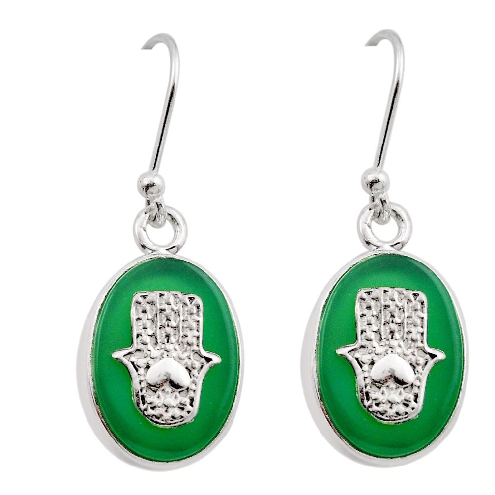 11.57cts natural green chalcedony 925 silver hand of god hamsa earrings y87546