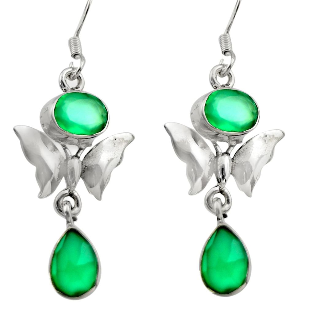 8.80cts natural green chalcedony 925 sterling silver butterfly earrings d46902