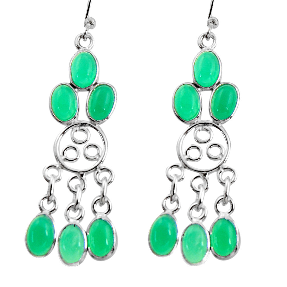 10.48cts natural green chalcedony 925 sterling silver chandelier earrings r37402