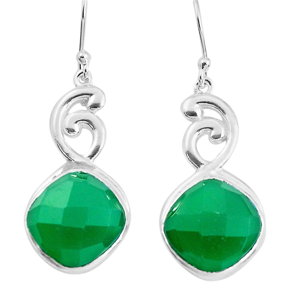 15.85cts natural green chalcedony 925 sterling silver dangle earrings p43657