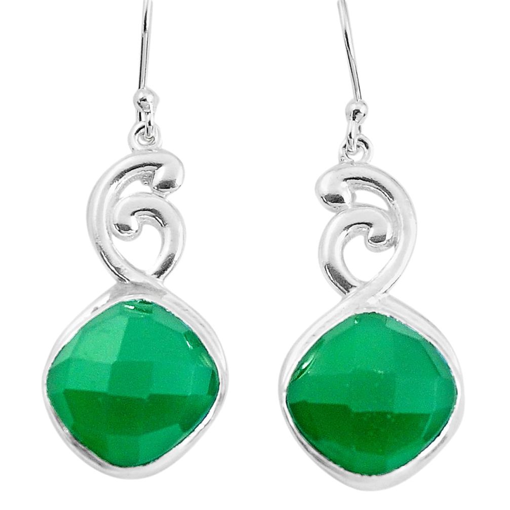 14.40cts natural green chalcedony 925 sterling silver dangle earrings p43658