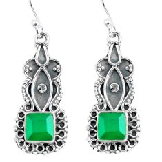 4.40cts natural green chalcedony 925 sterling silver dangle earrings p59989