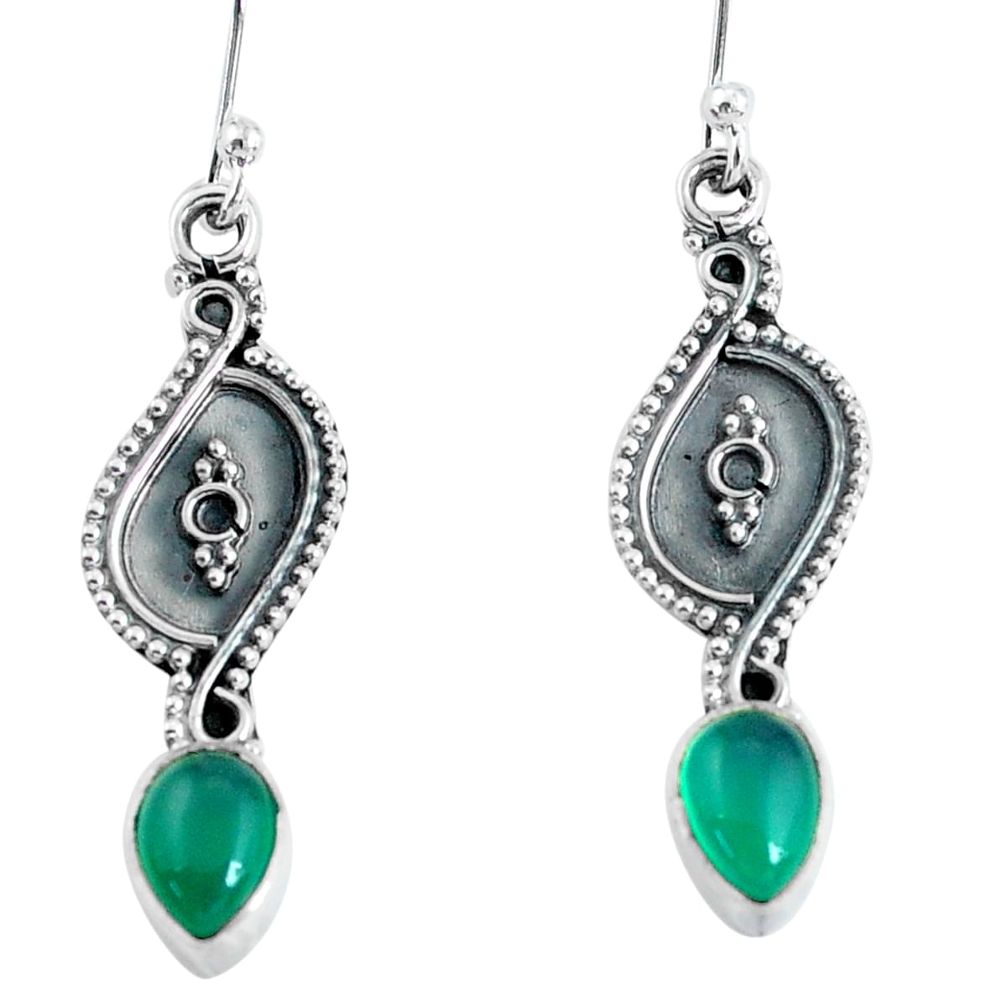 3.23cts natural green chalcedony 925 sterling silver dangle earrings p60188