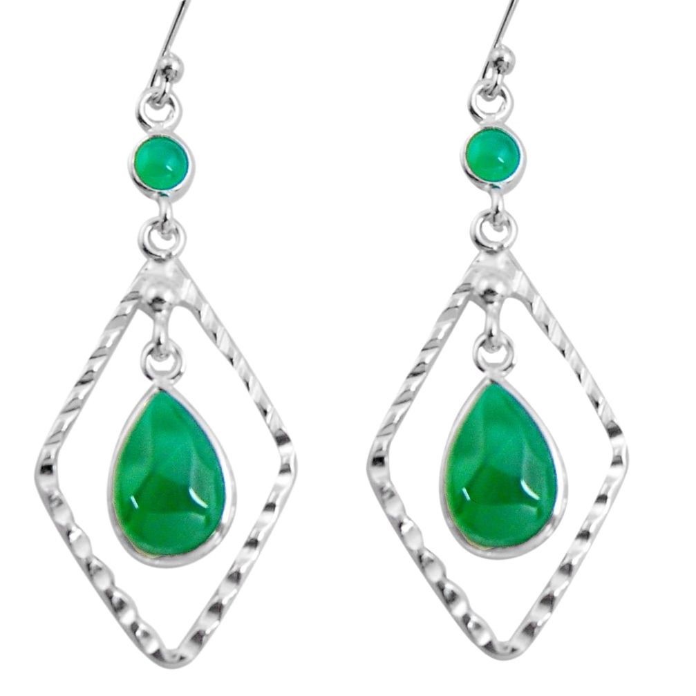 9.61cts natural green chalcedony 925 sterling silver dangle earrings p89982