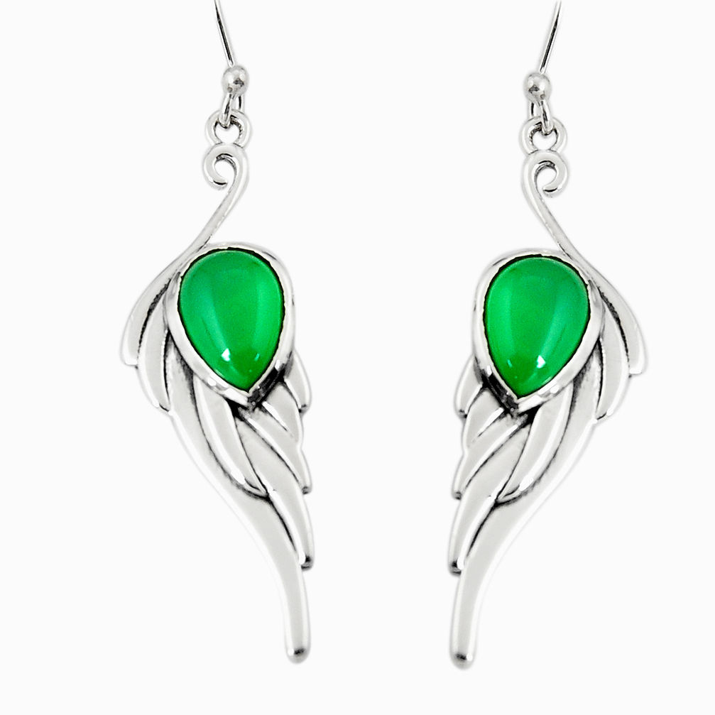 5.18cts natural green chalcedony 925 sterling silver dangle earrings r19791
