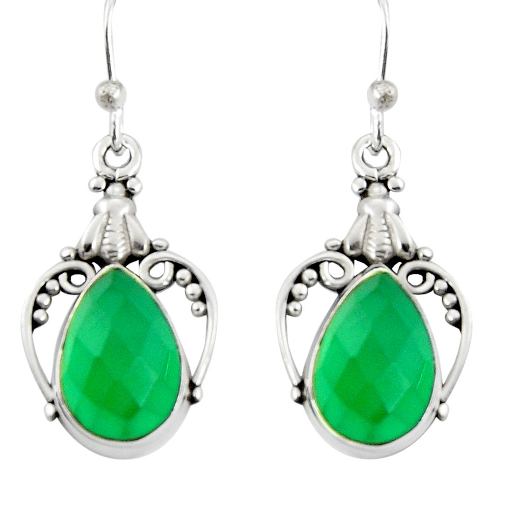 7.97cts natural green chalcedony 925 sterling silver dangle earrings r19902