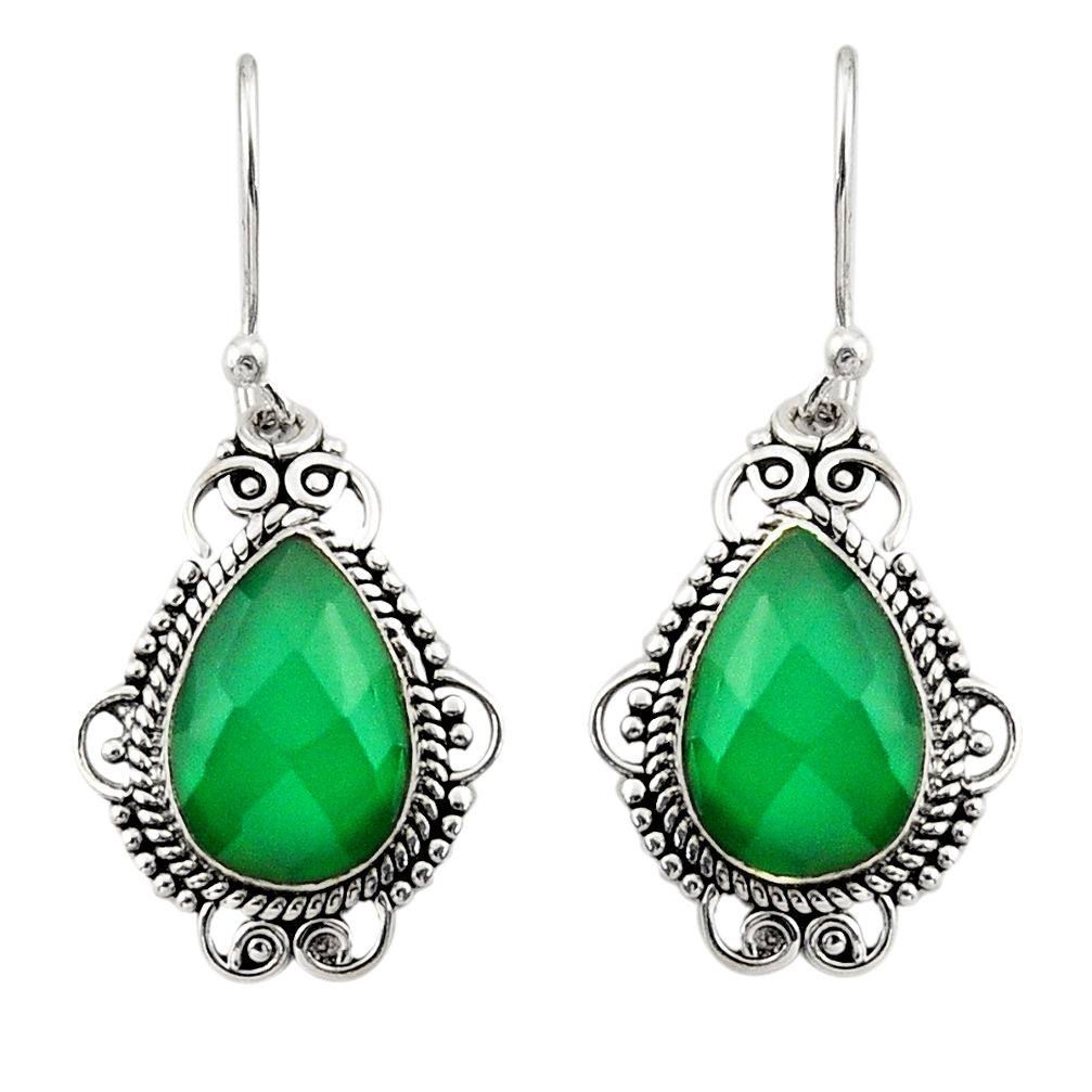 8.65cts natural green chalcedony 925 sterling silver dangle earrings r30952