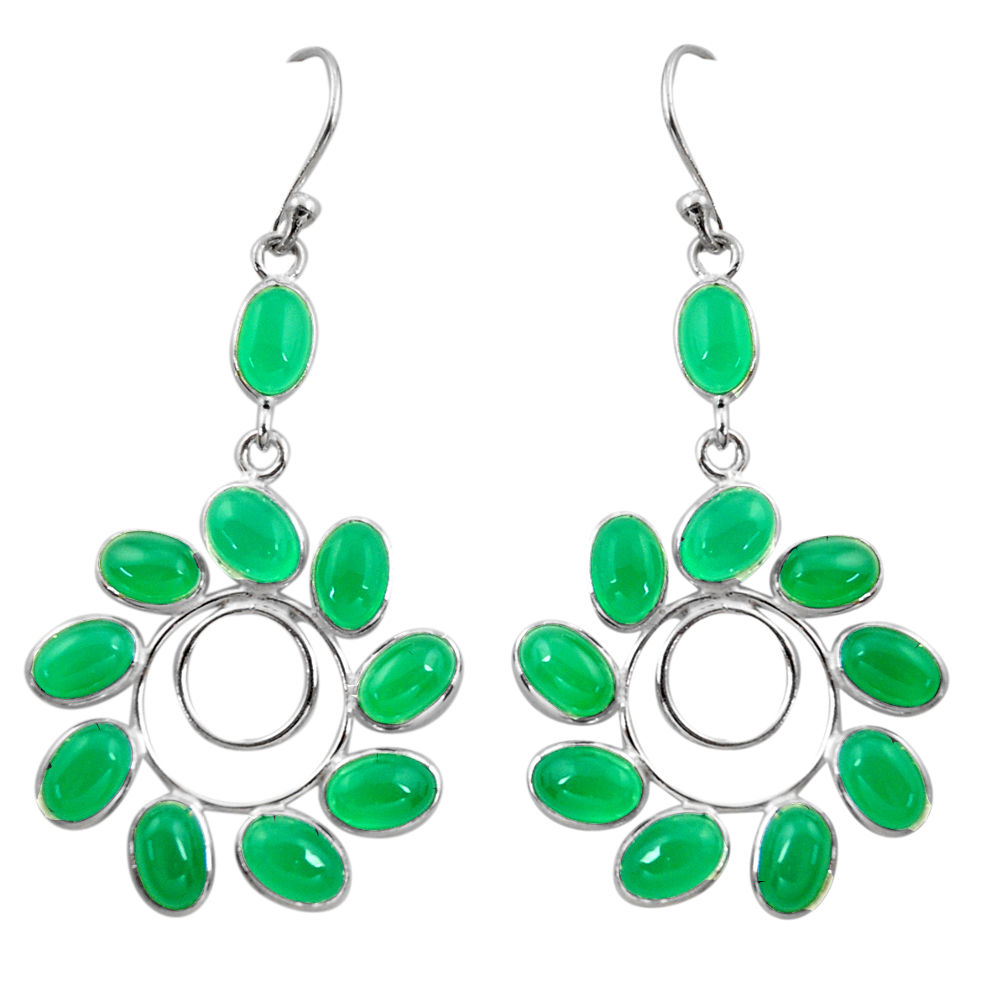 15.89cts natural green chalcedony 925 sterling silver dangle earrings r37442