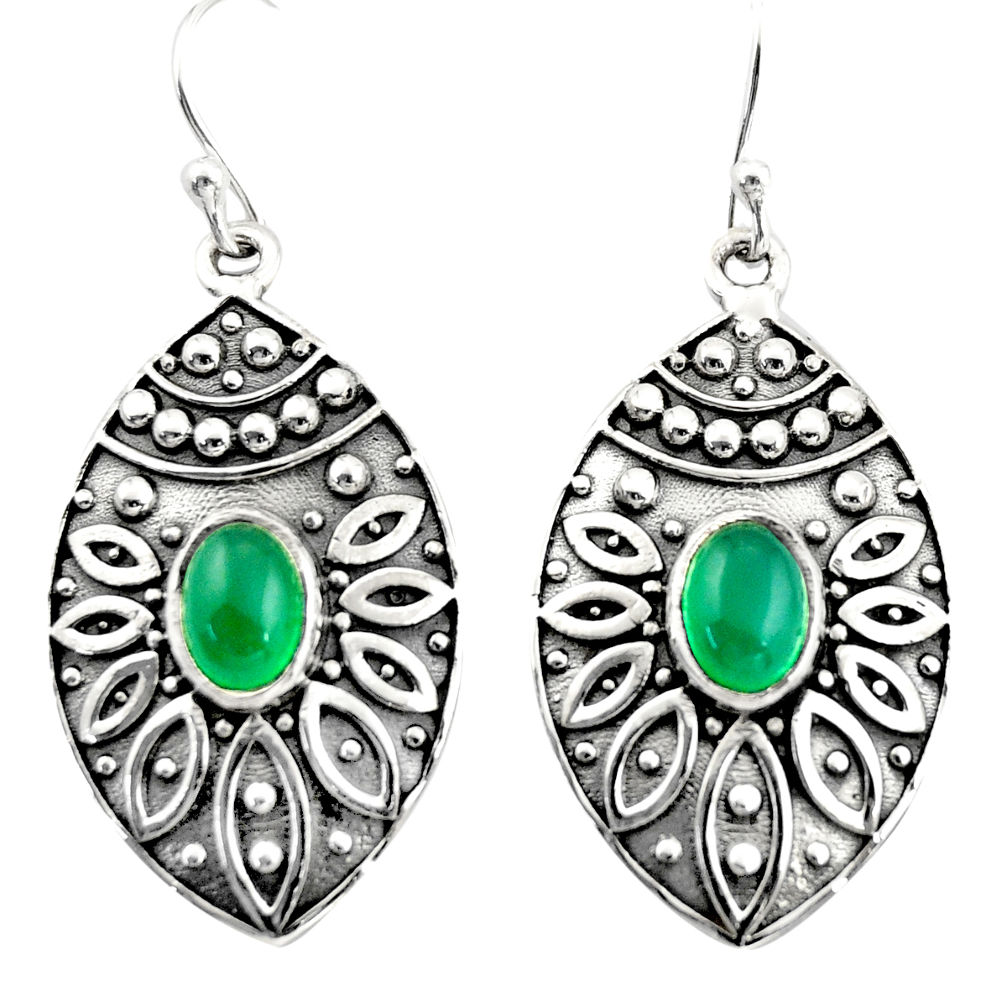 3.12cts natural green chalcedony 925 sterling silver dangle earrings r38046