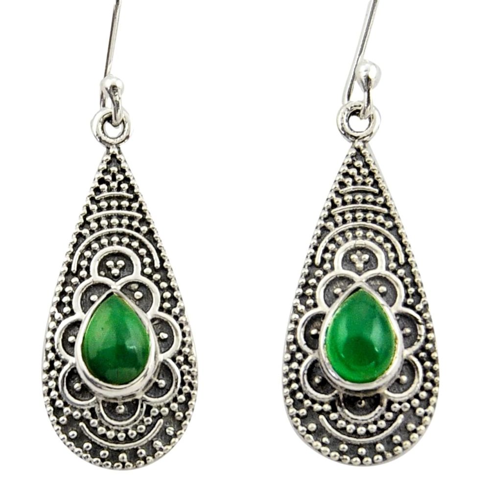 3.83cts natural green chalcedony 925 sterling silver dangle earrings r42066