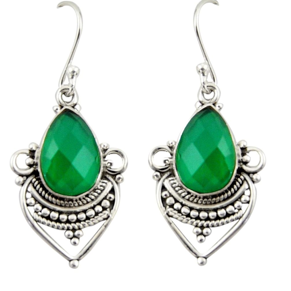 7.09cts natural green chalcedony 925 sterling silver dangle earrings r42311