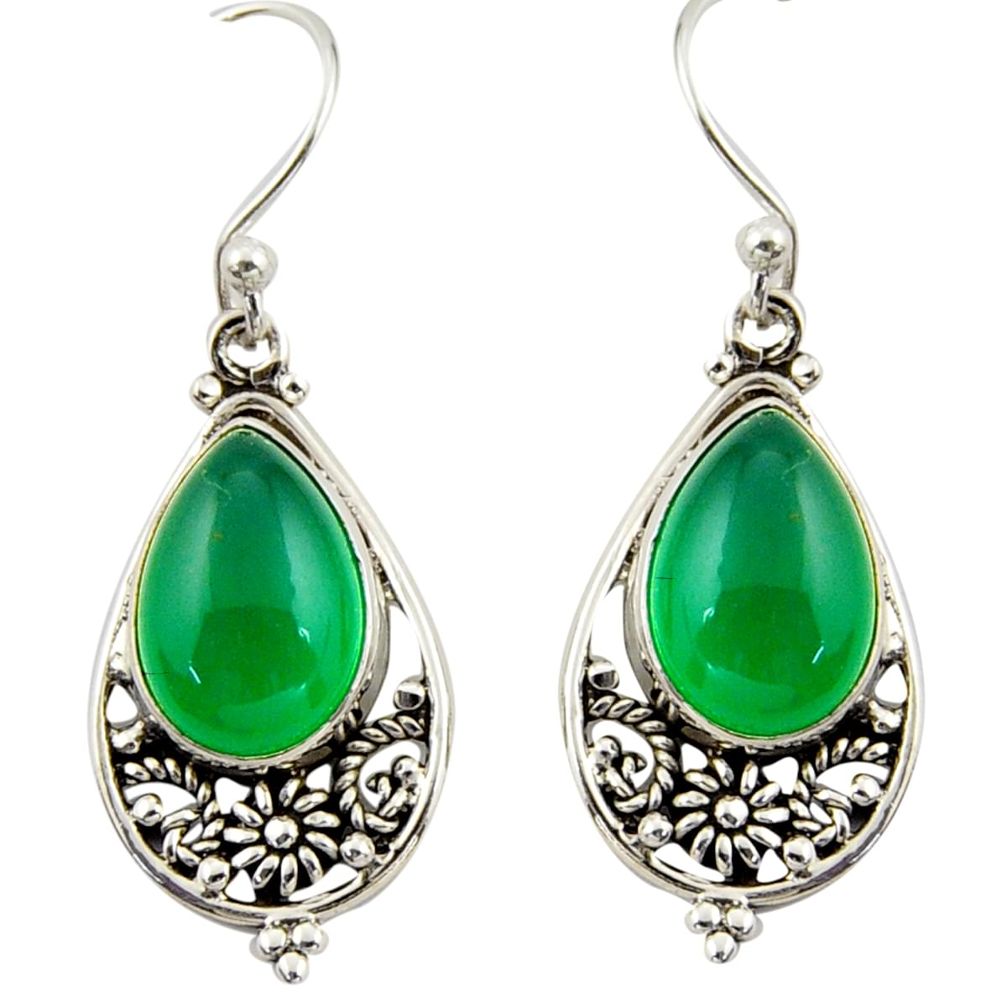 8.49cts natural green chalcedony 925 sterling silver dangle earrings r42342