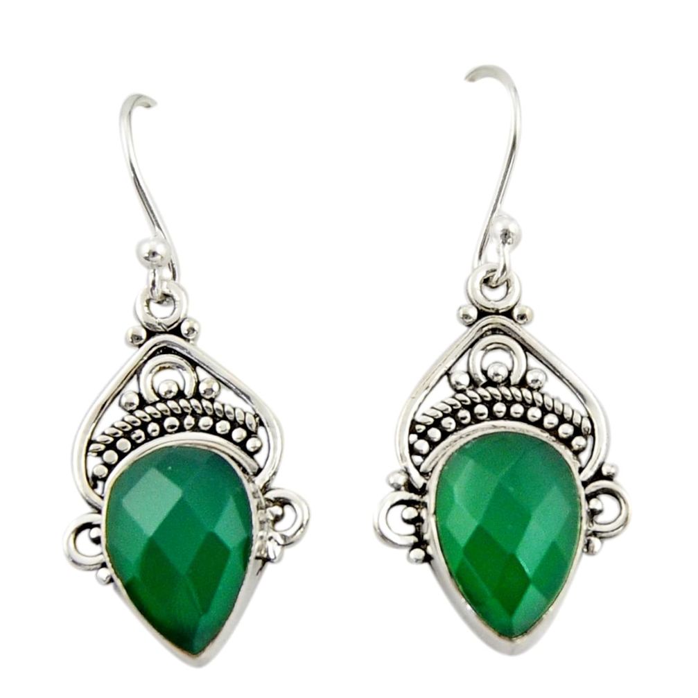 8.02cts natural green chalcedony 925 sterling silver dangle earrings r42362