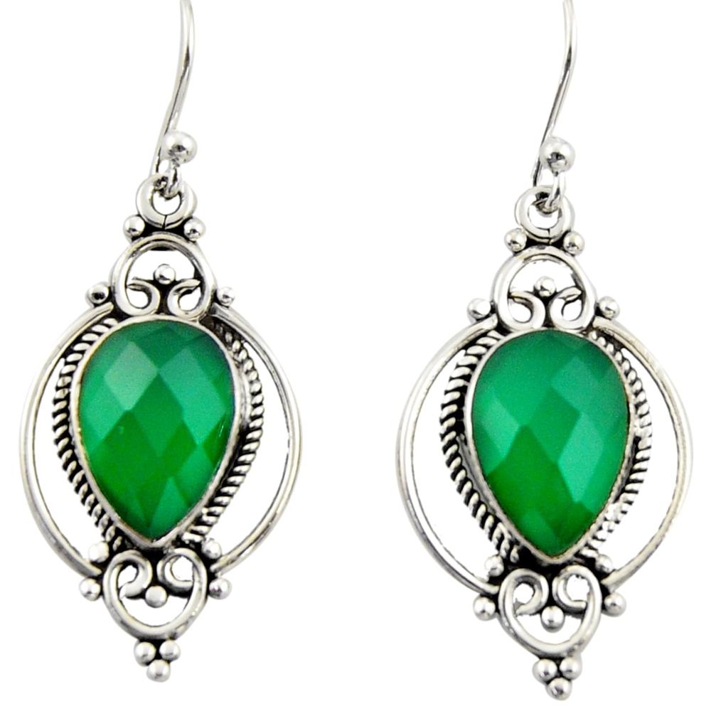 8.49cts natural green chalcedony 925 sterling silver dangle earrings r42364
