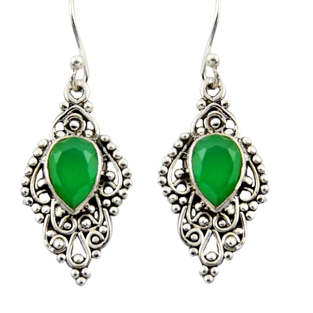 4.43cts natural green chalcedony 925 sterling silver dangle earrings r42407