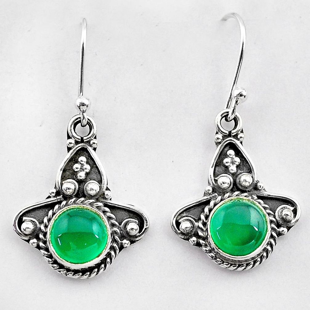 2.53cts natural green chalcedony 925 sterling silver dangle earrings t26821