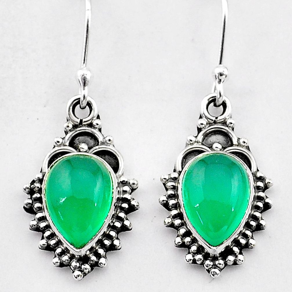 4.75cts natural green chalcedony 925 sterling silver dangle earrings t26881