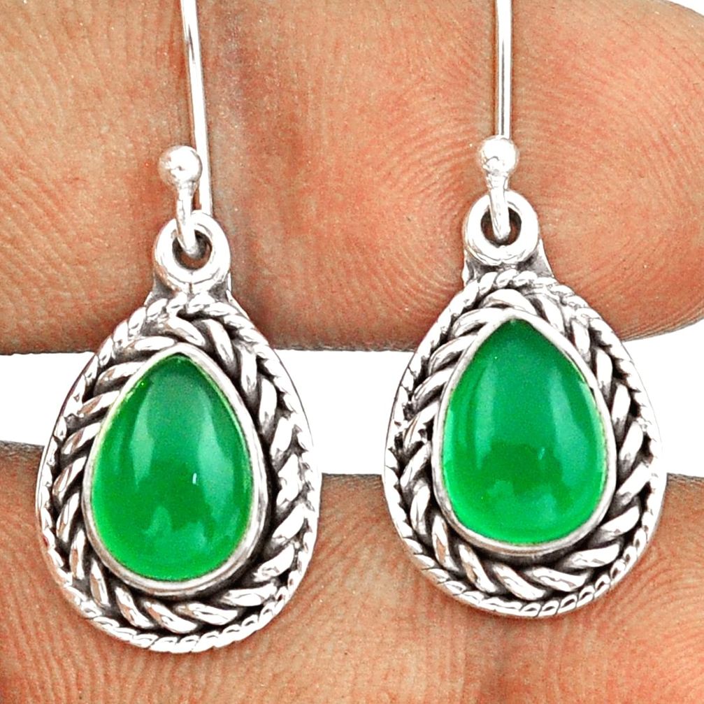 5.53cts natural green chalcedony 925 sterling silver dangle earrings u7447