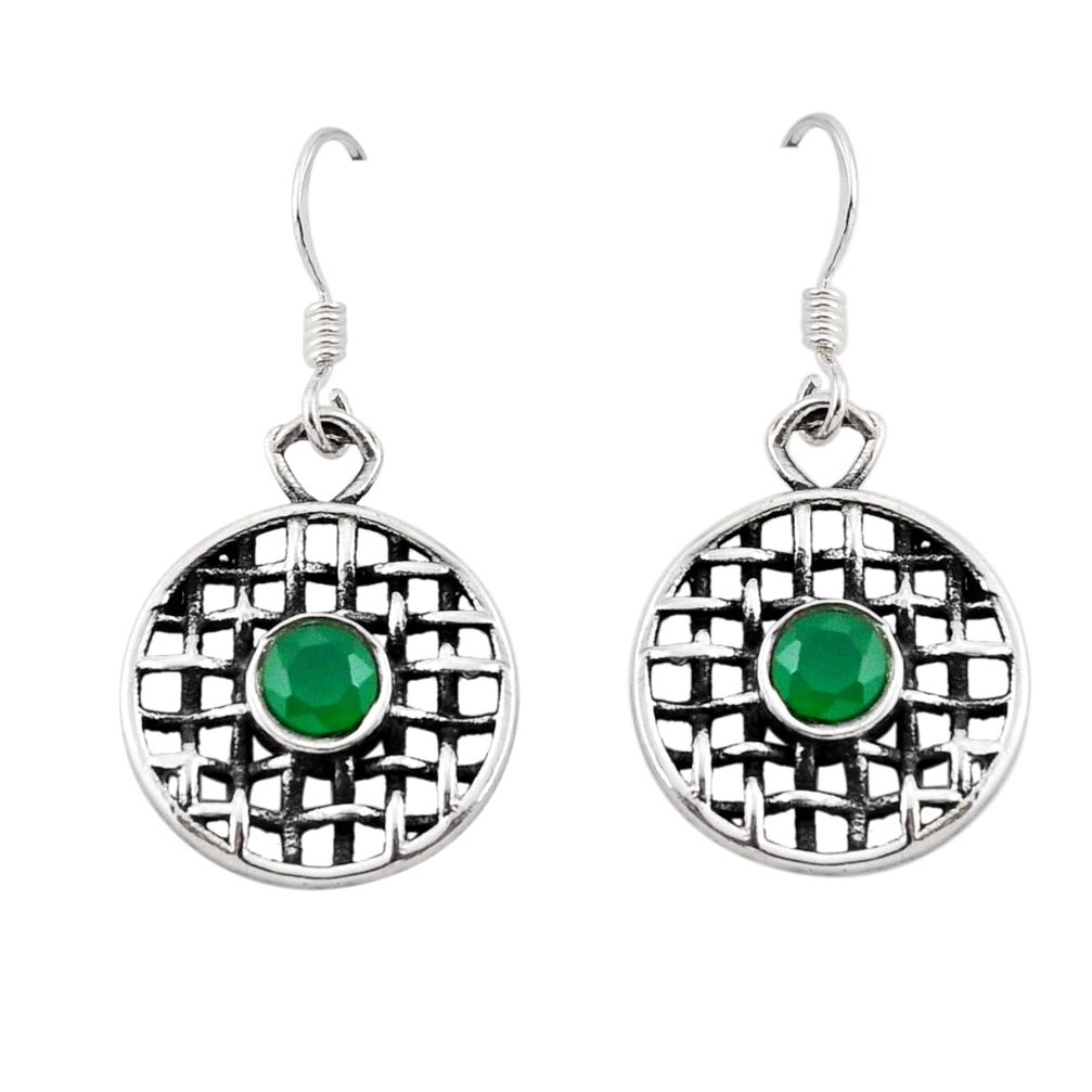 1.79cts natural green chalcedony 925 sterling silver dangle earrings y50908