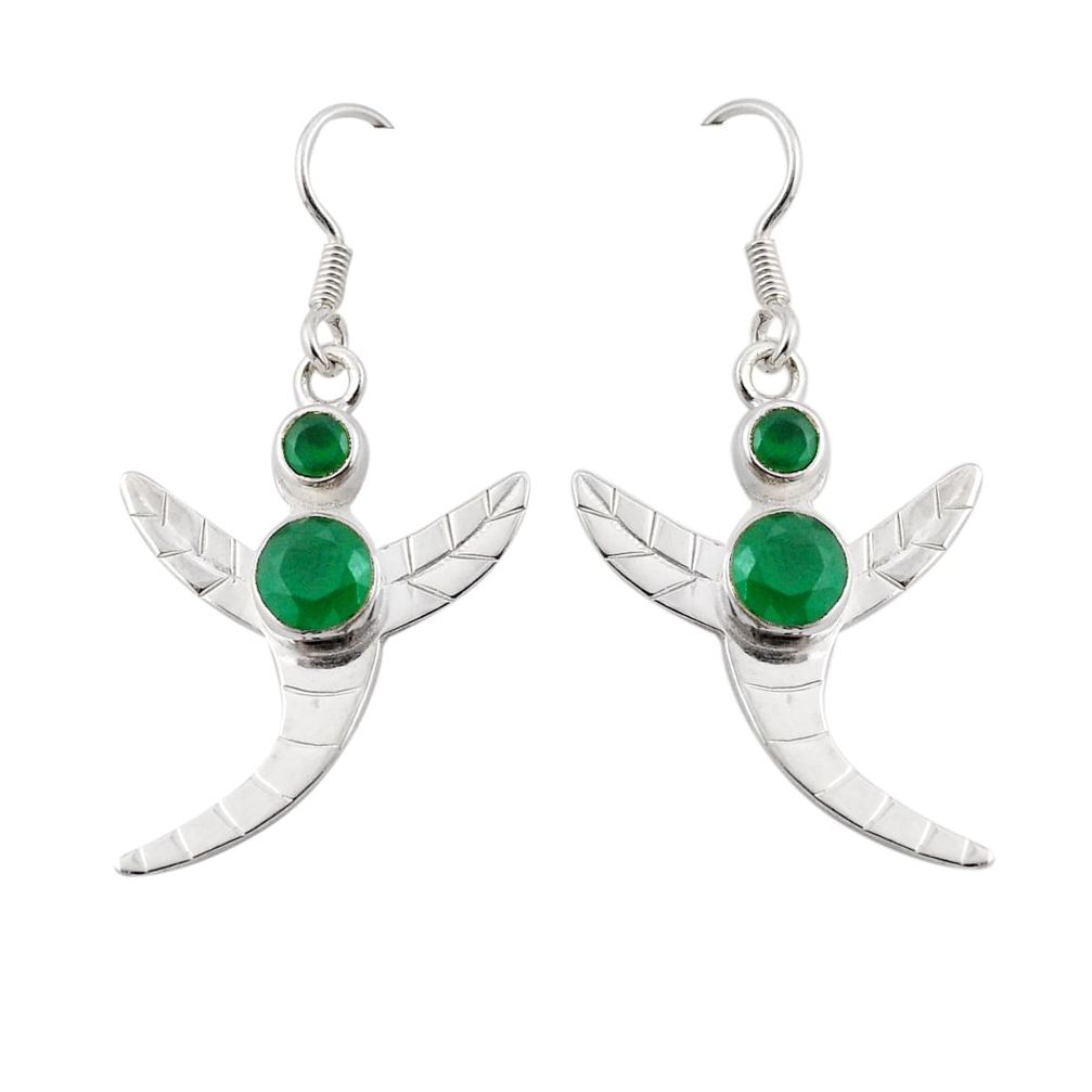 3.84cts natural green chalcedony 925 sterling silver dragonfly earrings y50955