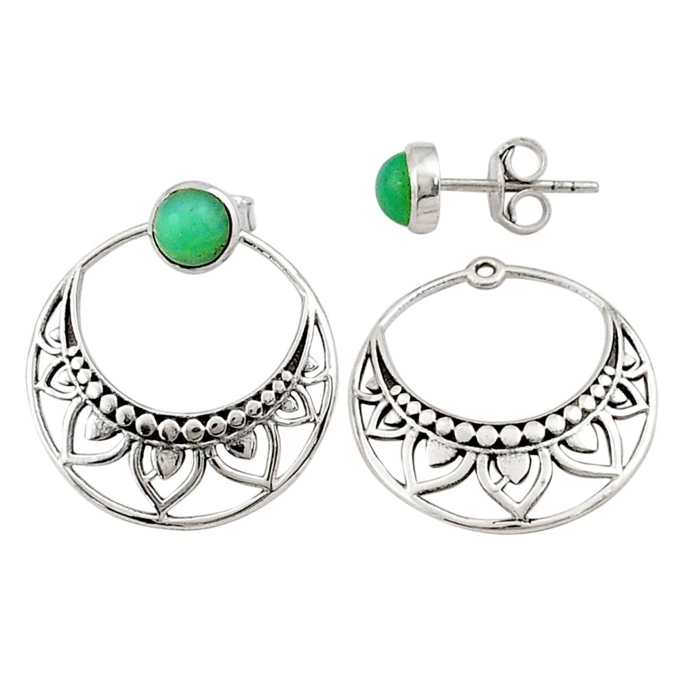 1.75cts natural green chalcedony 925 sterling silver filigree earrings t85268