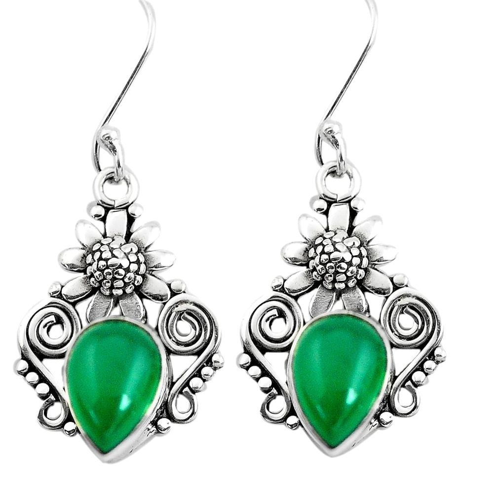 6.36cts natural green chalcedony 925 sterling silver flower earrings p50706