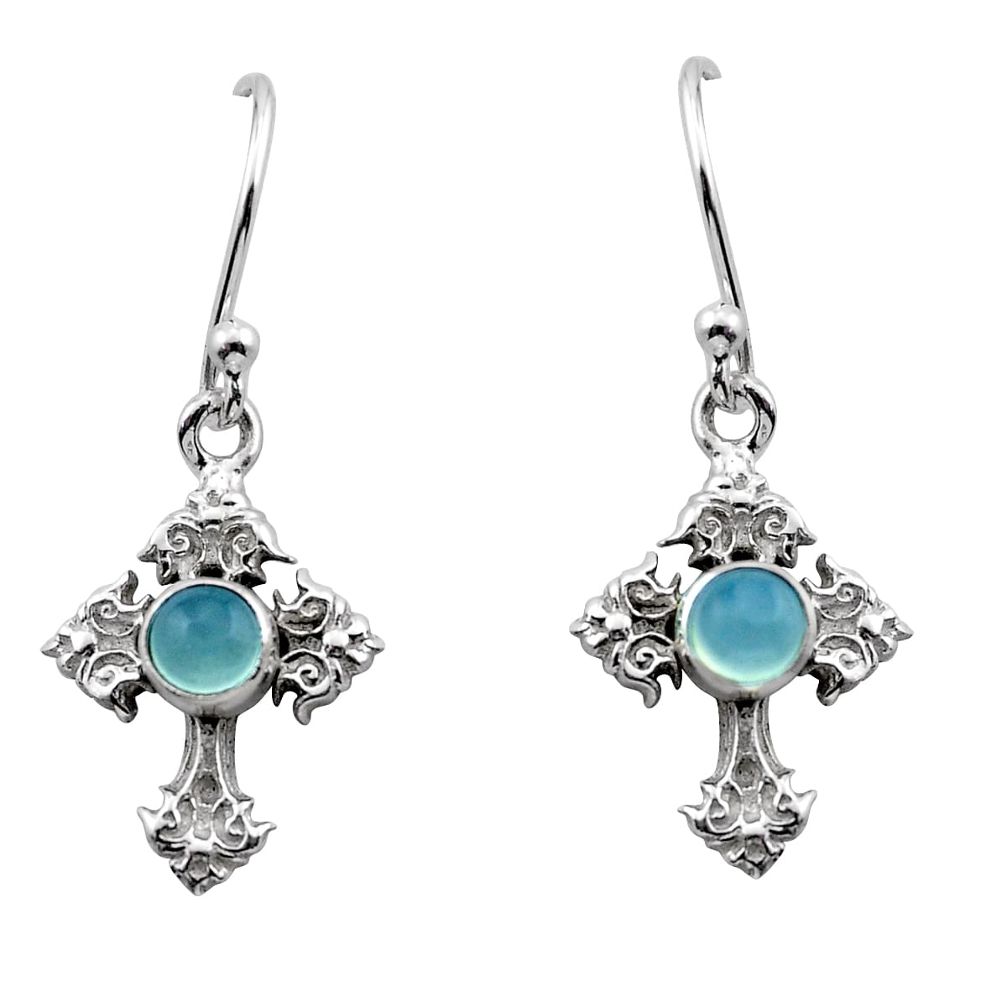 0.98cts natural green chalcedony 925 sterling silver holy cross earrings y91781