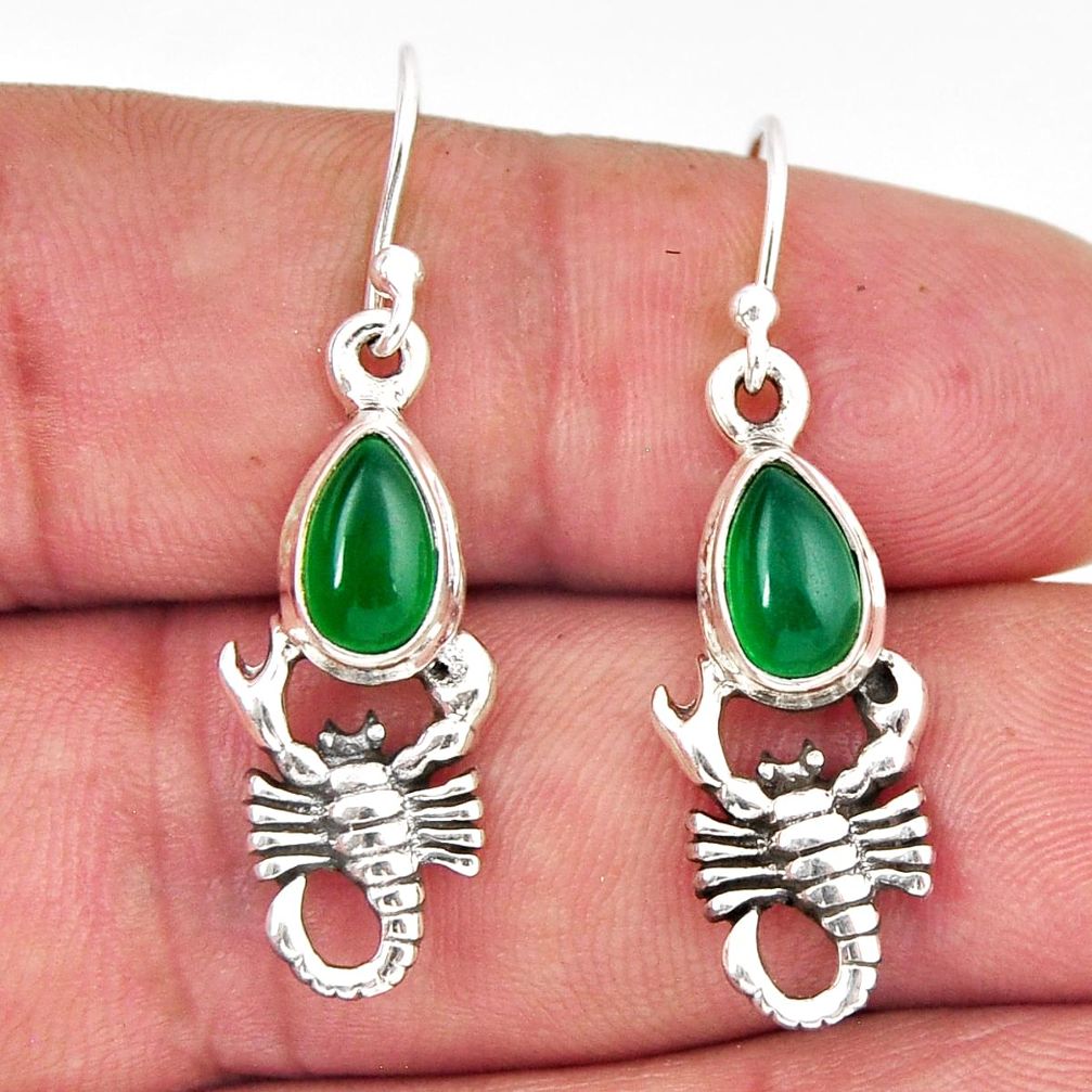 4.22cts natural green chalcedony 925 sterling silver scorpion earrings y46335