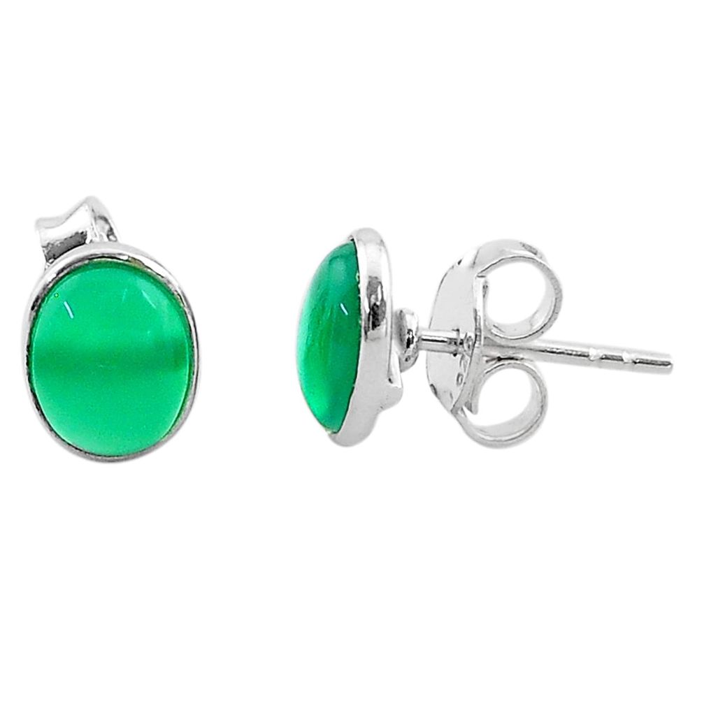 3.46cts natural green chalcedony 925 sterling silver stud earrings t19241