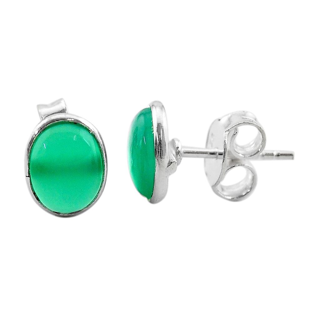 3.83cts natural green chalcedony 925 sterling silver stud earrings t19265