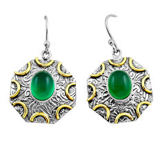 5.62cts natural green chalcedony oval 925 silver gold dangle earrings n26374