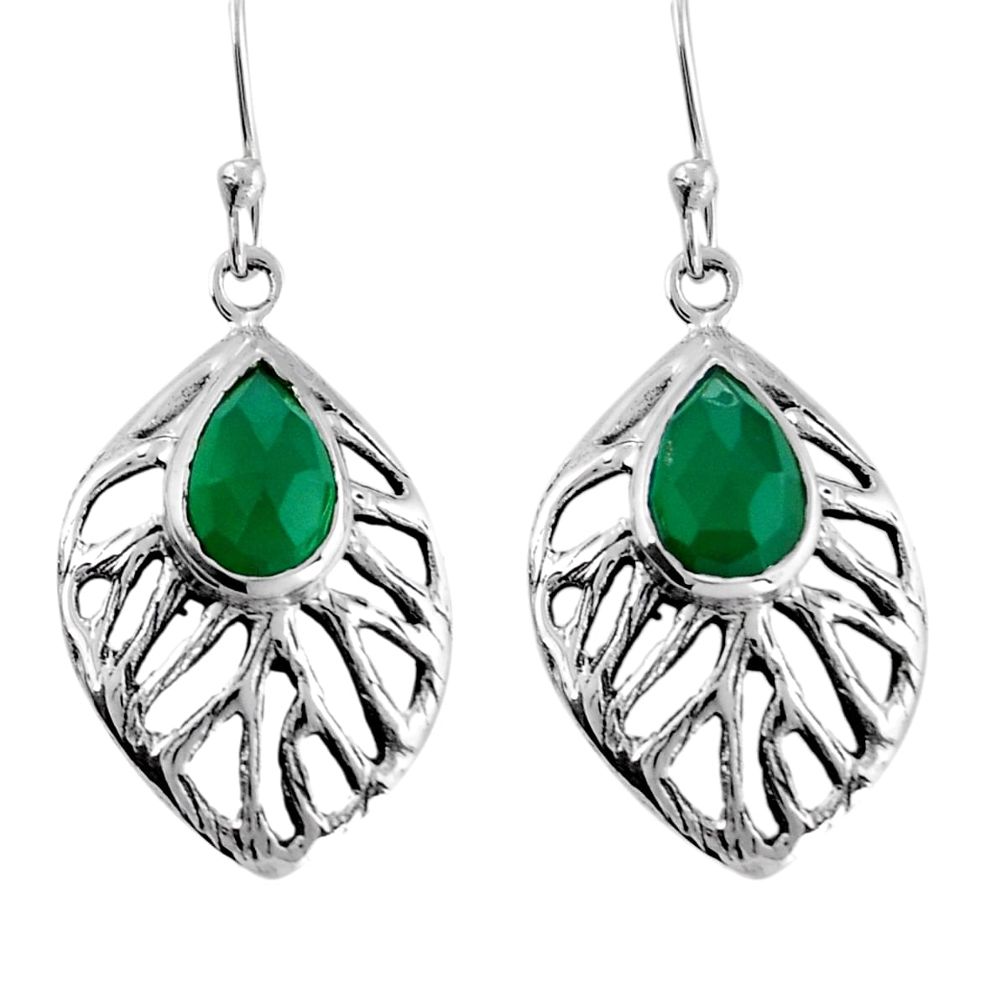 4.69cts natural green chalcedony pear 925 sterling silver leaf earrings y25138