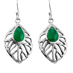 4.69cts natural green chalcedony pear 925 sterling silver leaf earrings y25138