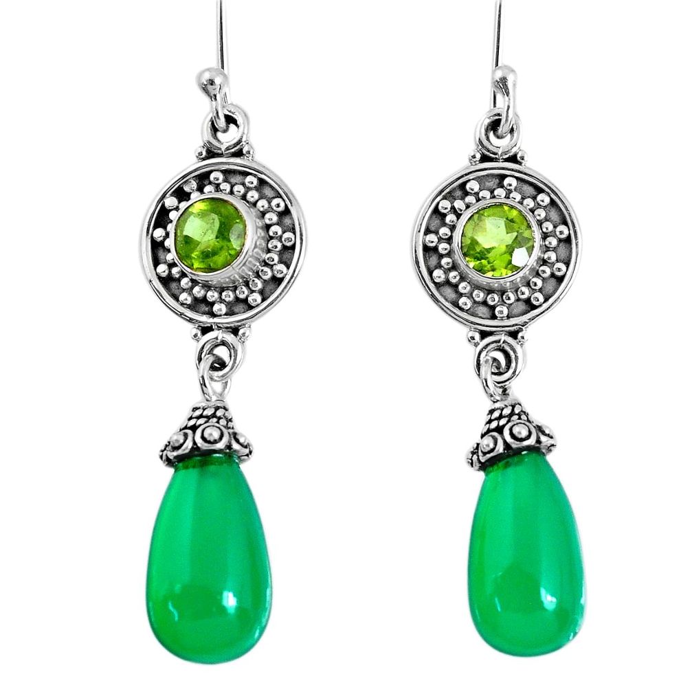 18.14cts natural green chalcedony peridot 925 silver dangle earrings r59841