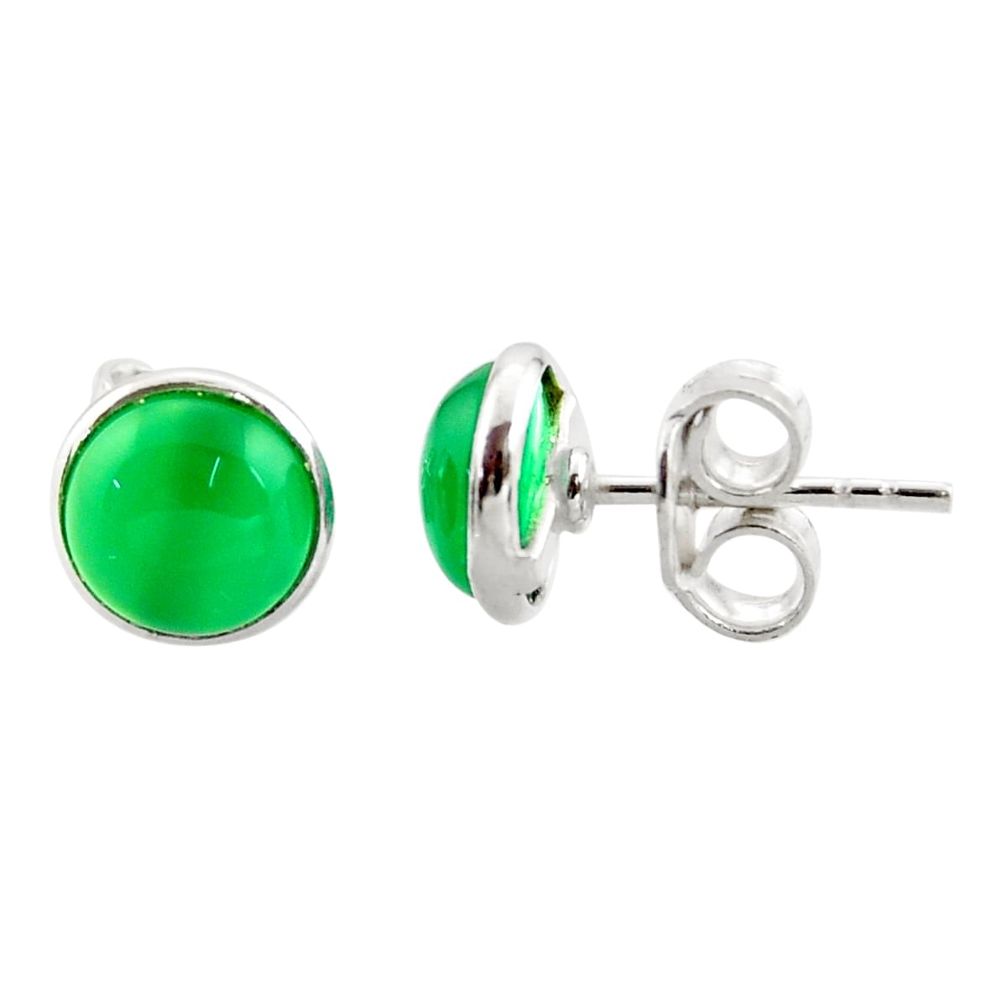4.72cts natural green chalcedony round 925 sterling silver stud earrings r27326
