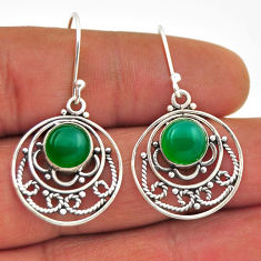 5.28cts natural green chalcedony round sterling silver dangle earrings n28846